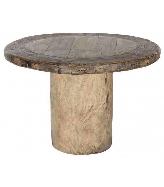 Mesa de comedor redonda madera de teca reciclada mdmhogar