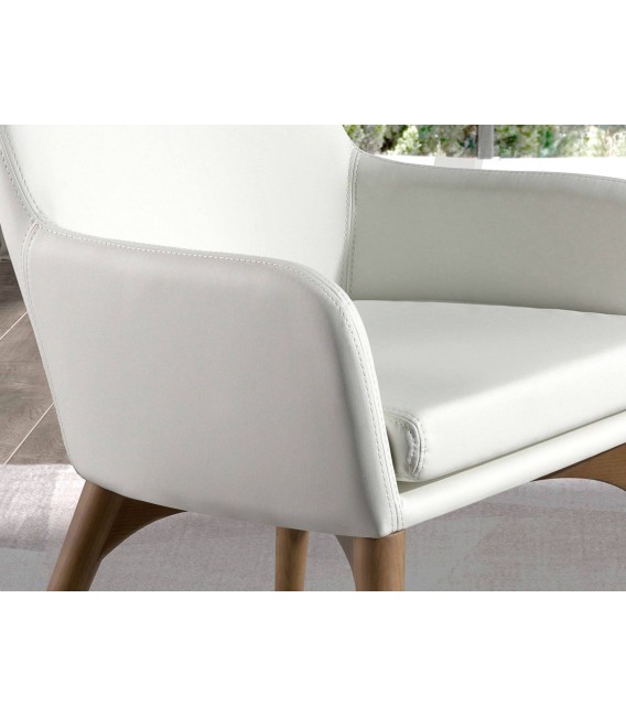 SILLON DE COMEDOR 57 X 64 X 88 MUNLI POLIPIEL BLANCA MADERA NOGAL
