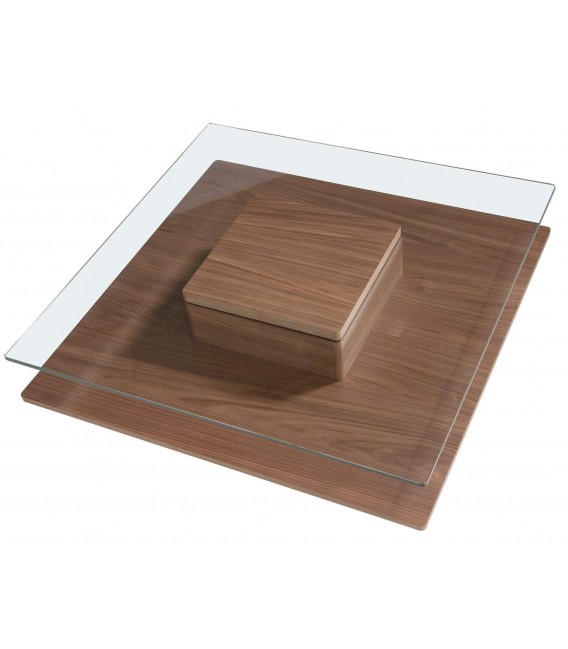 Mesa centro cuadrada cristal templado base madera mdmhogar