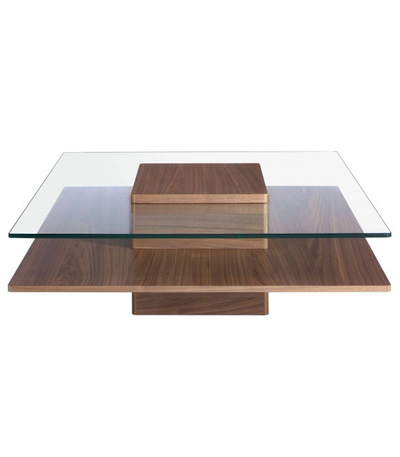 Mesa centro cuadrada cristal templado base madera mdmhogar
