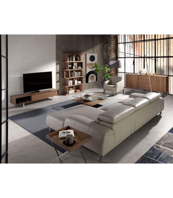 Mesa centro cuadrada cristal templado base madera mdmhogar