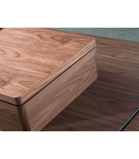 Mesa centro cuadrada cristal templado base madera mdmhogar