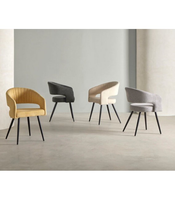 Sillón de comedor cómodo beige patas en metal negro mdmhogar