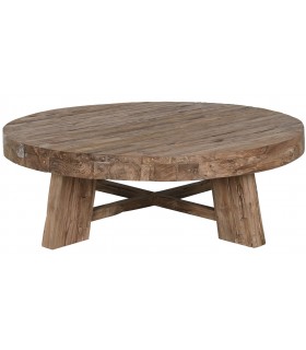 Mesa de centro redonda grande madera de teca reciclada y tratada mdmhogar