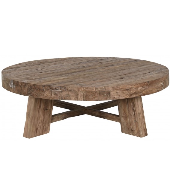 Mesa de centro redonda grande madera de teca reciclada y tratada mdmhogar