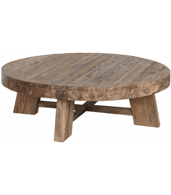 Mesa de centro redonda grande madera de teca reciclada y tratada mdmhogar