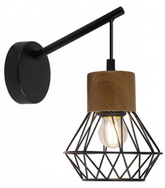 Aplique de pared realizado en metal negro y roble tostado