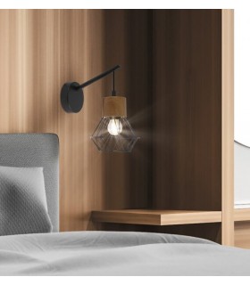 Aplique de pared realizado en metal negro y roble tostado