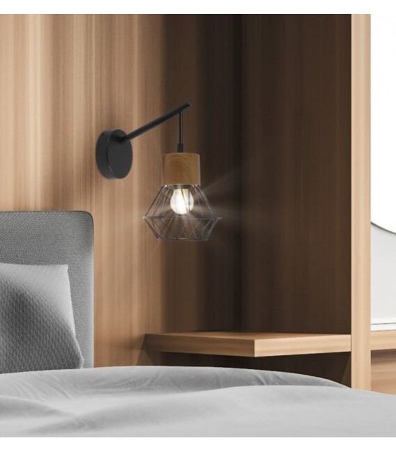 Aplique de pared realizado en metal negro y roble tostado