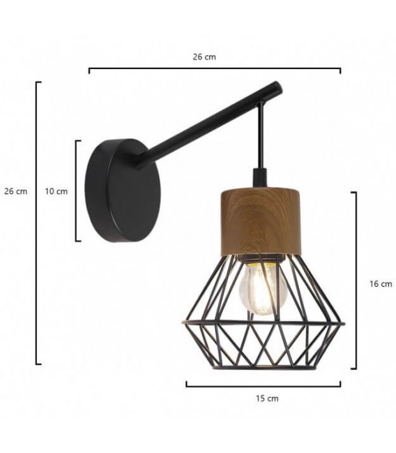 Aplique de pared realizado en metal negro y roble tostado
