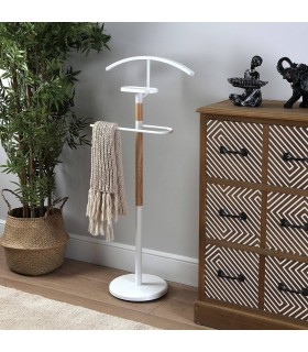 Galán de noche metal blanco y madera natural mdmhogar