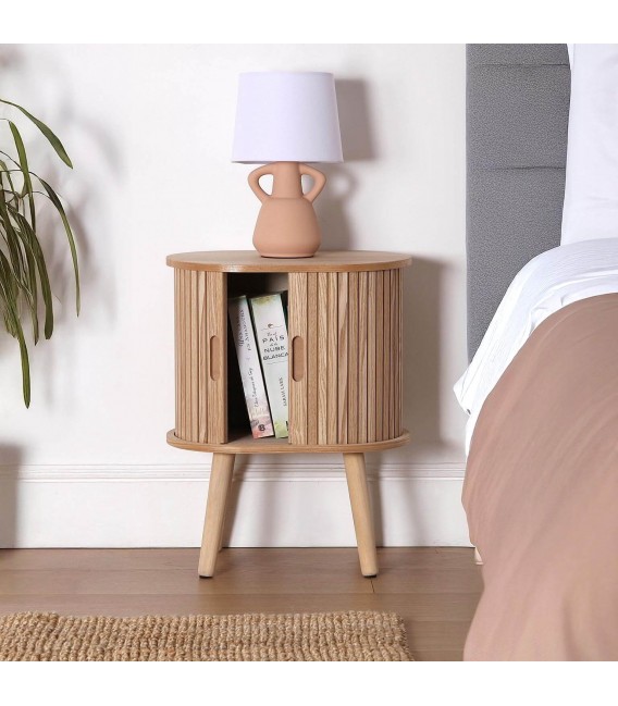 Mesita de noche ovalada madera mdmhogar