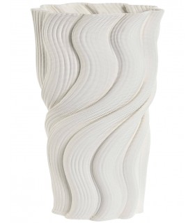 Jarrón gres de color blanco con relieve mdmhogar