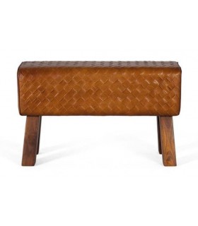 Banqueta cómoda madera maciza y piel bovina mdmhogar