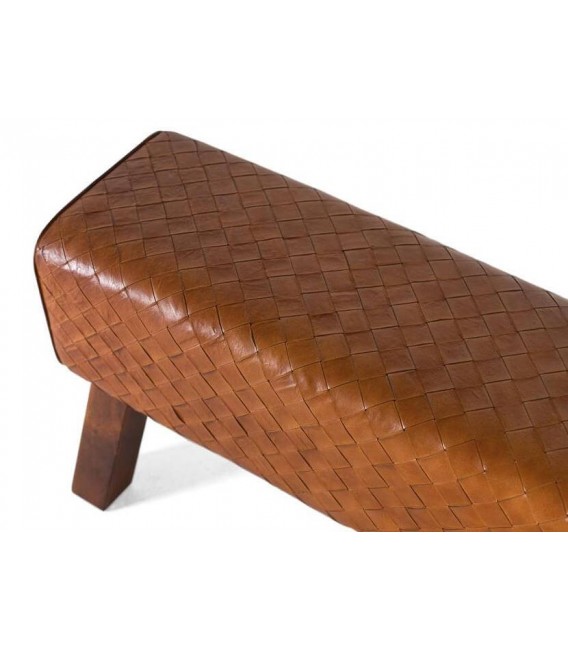 Banqueta cómoda madera maciza y piel bovina mdmhogar