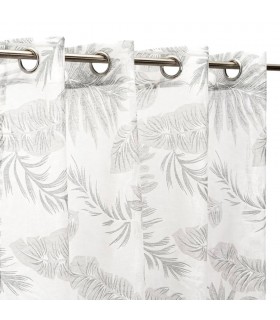 Cortina visillo  estampado floral color blanco y gris mdmhogar