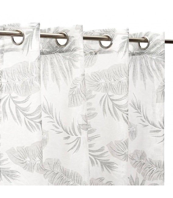 Cortina visillo  estampado floral color blanco y gris mdmhogar