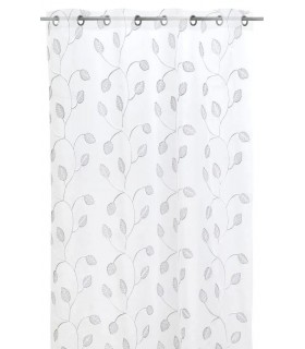 Cortina visillo motivo floral bordado color blanco y gris mdmhogar