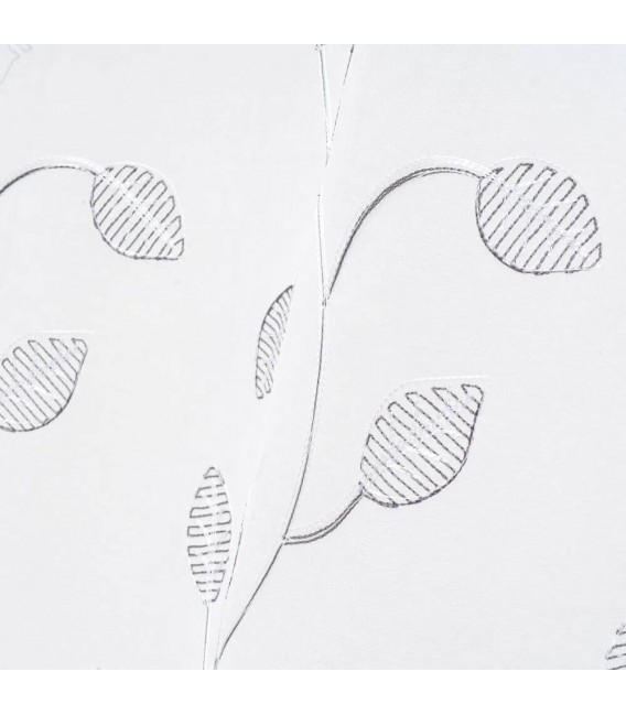 Cortina visillo motivo floral bordado color blanco y gris mdmhogar