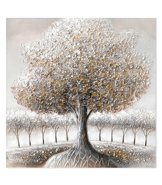 Cuadro cuadrado al óleo sobre lienzo pintado a mano motivo árboles mdmhogar