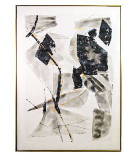 Cuadro abstracto vertical grande tonos blancos negros mdmhogar