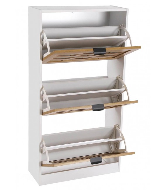 Mueble zapatero melamina blanca y madera natural mdmhogar
