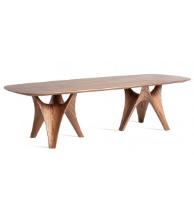 Mesa de comedor ovalada muy grande chapada madera de nogal mdmhogar
