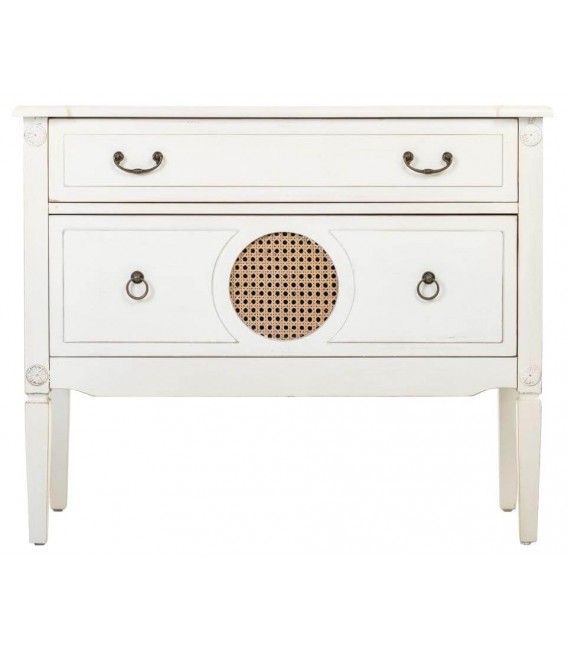 Cómoda baja pino en color blanco rozado