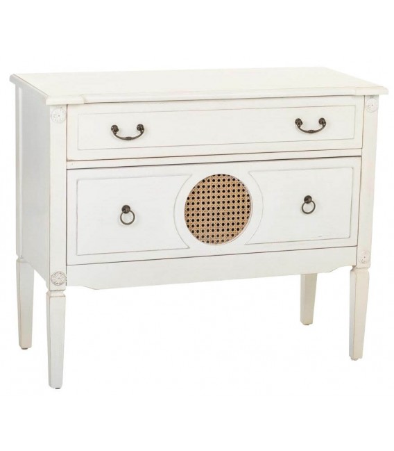 Cómoda baja pino en color blanco rozado