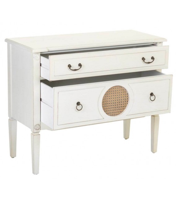 Cómoda baja pino en color blanco rozado