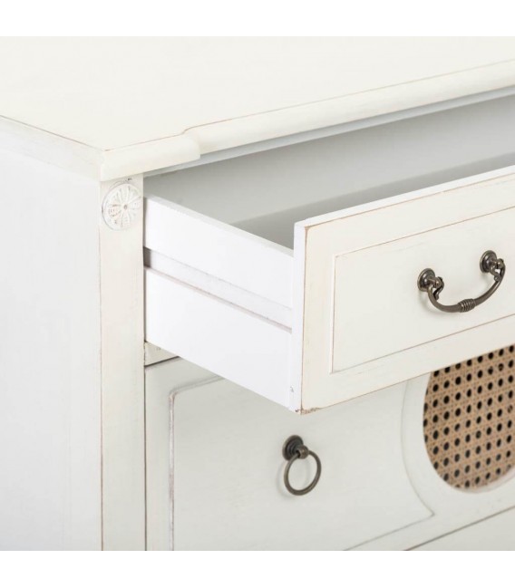 Cómoda baja pino en color blanco rozado