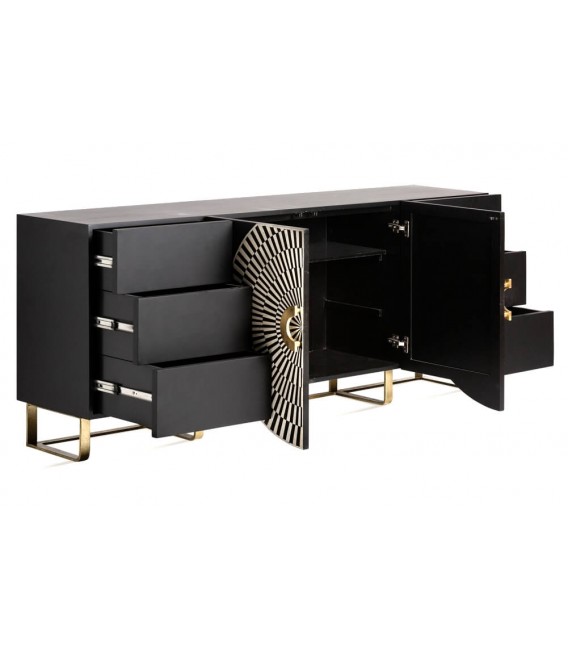 Aparador lacado en negro taraceado hueso mdmhogar