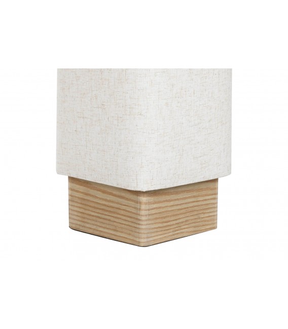 Lámpara de pie baja fabricada en madera natural y tela color beige mdmhogar
