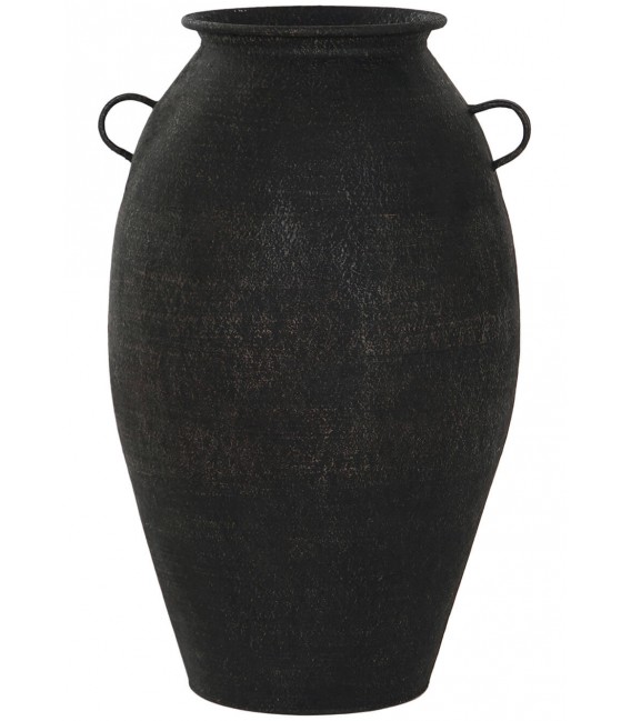 Jarrón metal negro acabado envejecido tipo ánfora mdmhogar