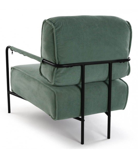 Butaca cómoda microfibra color verde estructura en metal negro mdmhogar