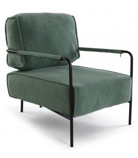 Butaca cómoda microfibra color verde estructura en metal negro mdmhogar