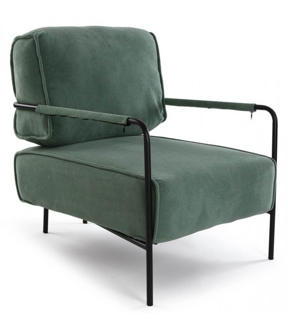 Butaca cómoda microfibra color verde estructura en metal negro mdmhogar
