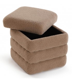 Puf tapizado en bouclé marrón de estilo contemporáneo mdmhogar