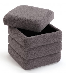 Puf con almacenaje tapizado en bouclé color gris oscuro  mdmhogar
