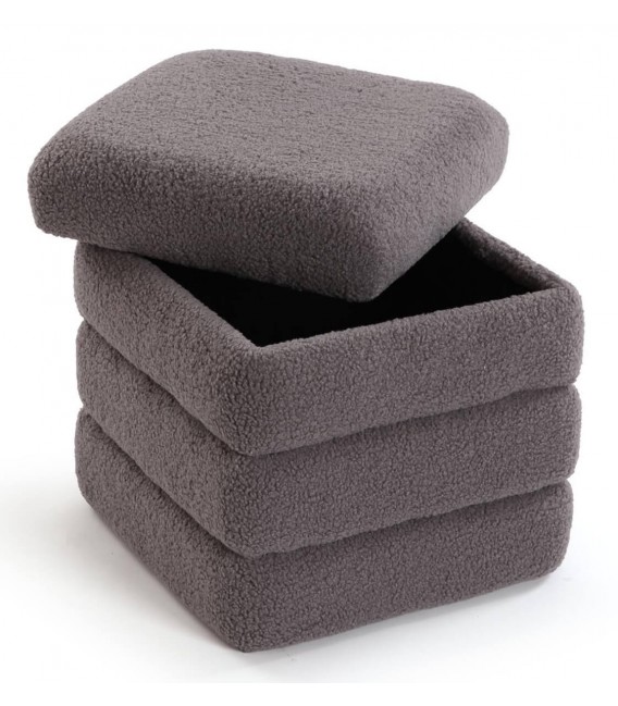 Puf con almacenaje tapizado en bouclé color gris oscuro  mdmhogar