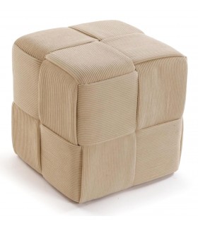 Puf tapizado en pana color beige de estilo contemporáneo mdmhogar