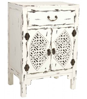 Mesita de noche madera decapada en blanco roto mdmhogar