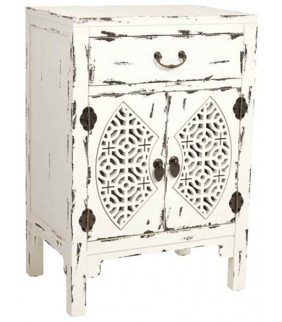 Mesita de noche madera decapada en blanco roto mdmhogar