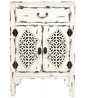 Mesita de noche madera decapada en blanco roto mdmhogar