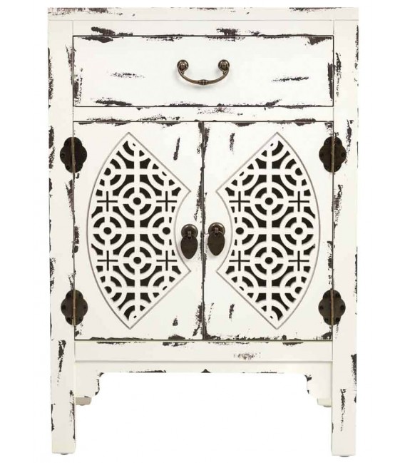 Mesita de noche madera decapada en blanco roto mdmhogar