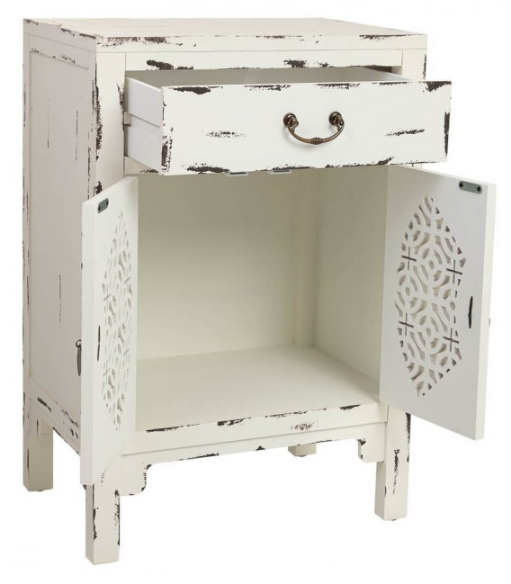 Mesita de noche madera decapada en blanco roto mdmhogar