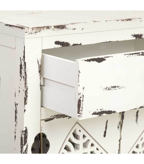 Mesita de noche madera decapada en blanco roto mdmhogar