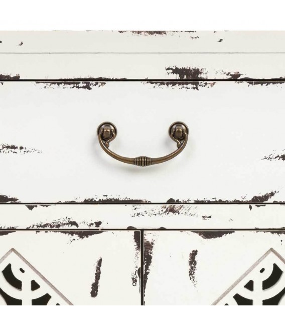 Mesita de noche madera decapada en blanco roto mdmhogar