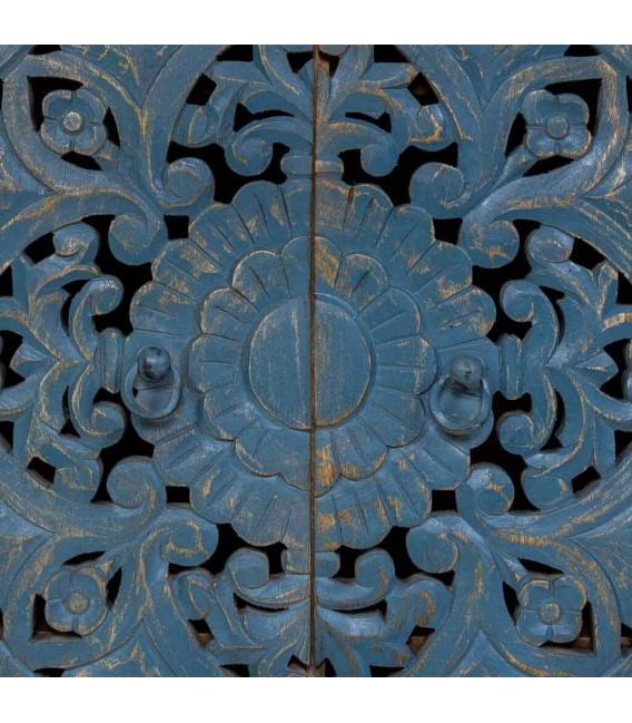 Armario alacena bajo tallado a mano acabado azul rozado mdmhogar