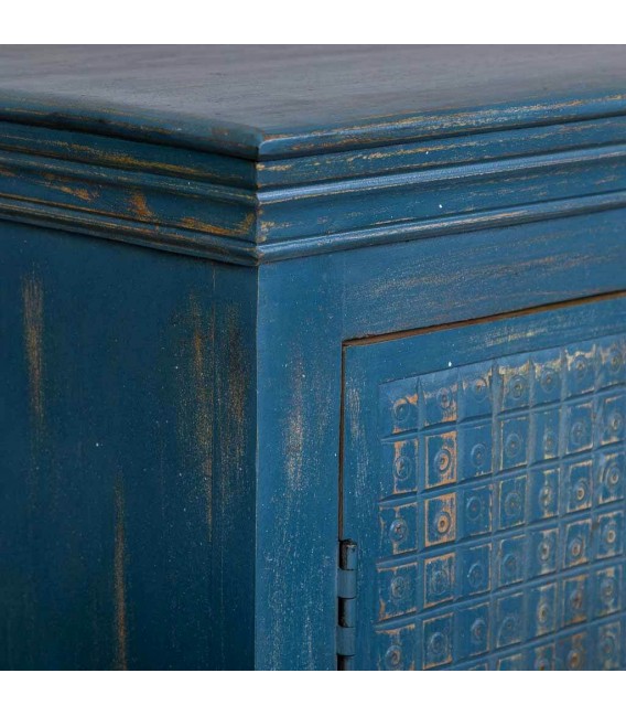 Armario alacena bajo tallado a mano acabado azul rozado mdmhogar